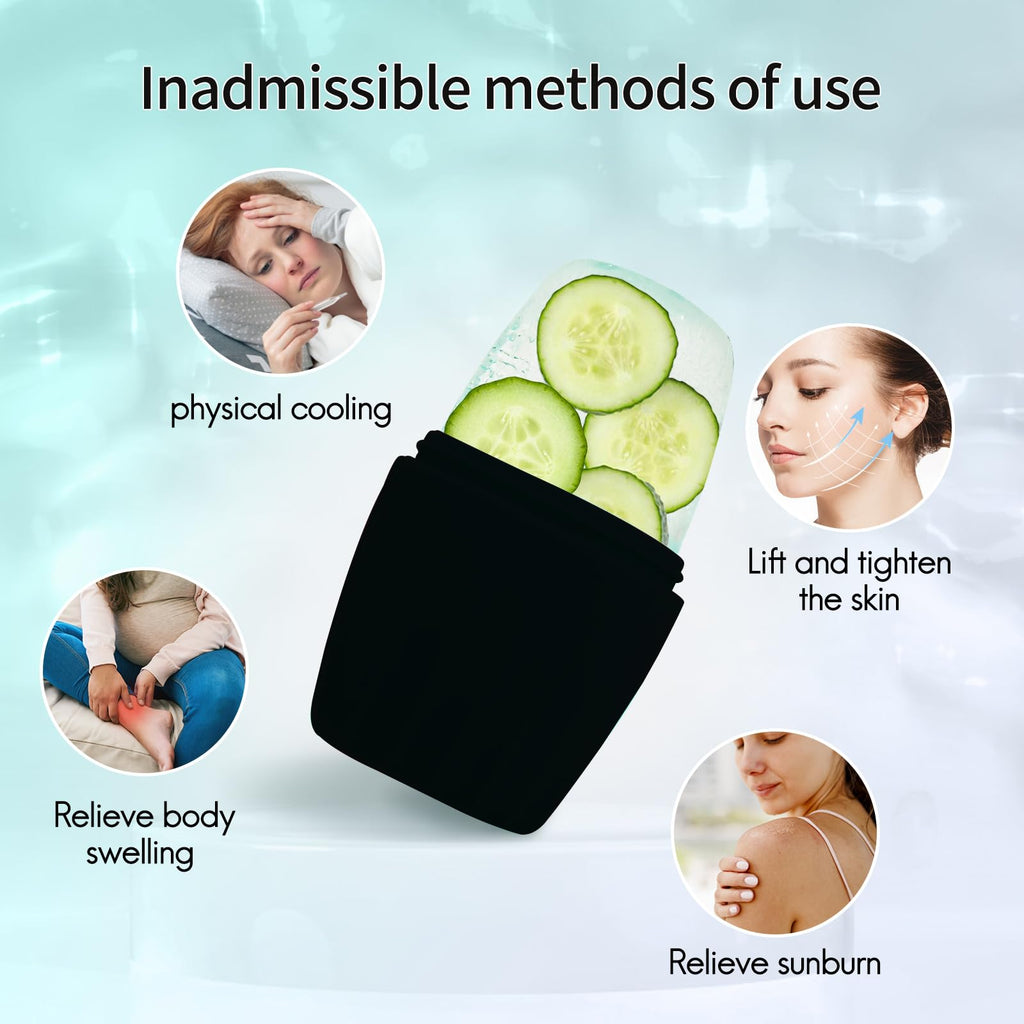 2Pack Ice Roller for Face, Qewro Silicone for Tone skin, Reusable Eye Puffiness Relief, Ice Roller Mold for Neck, Facial Roller to Remove Fine Lines Pores Anti Wrinkles (2Pack Green and Black)