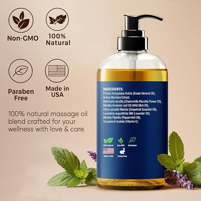 Sore Muscle Massage Oil for Massage Therapy & Gua Sha with Arnica 8 fl oz