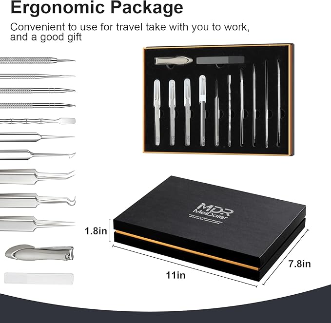 12PCS Professional Salon Grade Blackhead Remover Tool Kit, Comedone Extractor Set for Facial Acne Pimple Blemish Whitehead, Comes with 10X Magnifying Mirror & 20 Alcohol Prep Pads