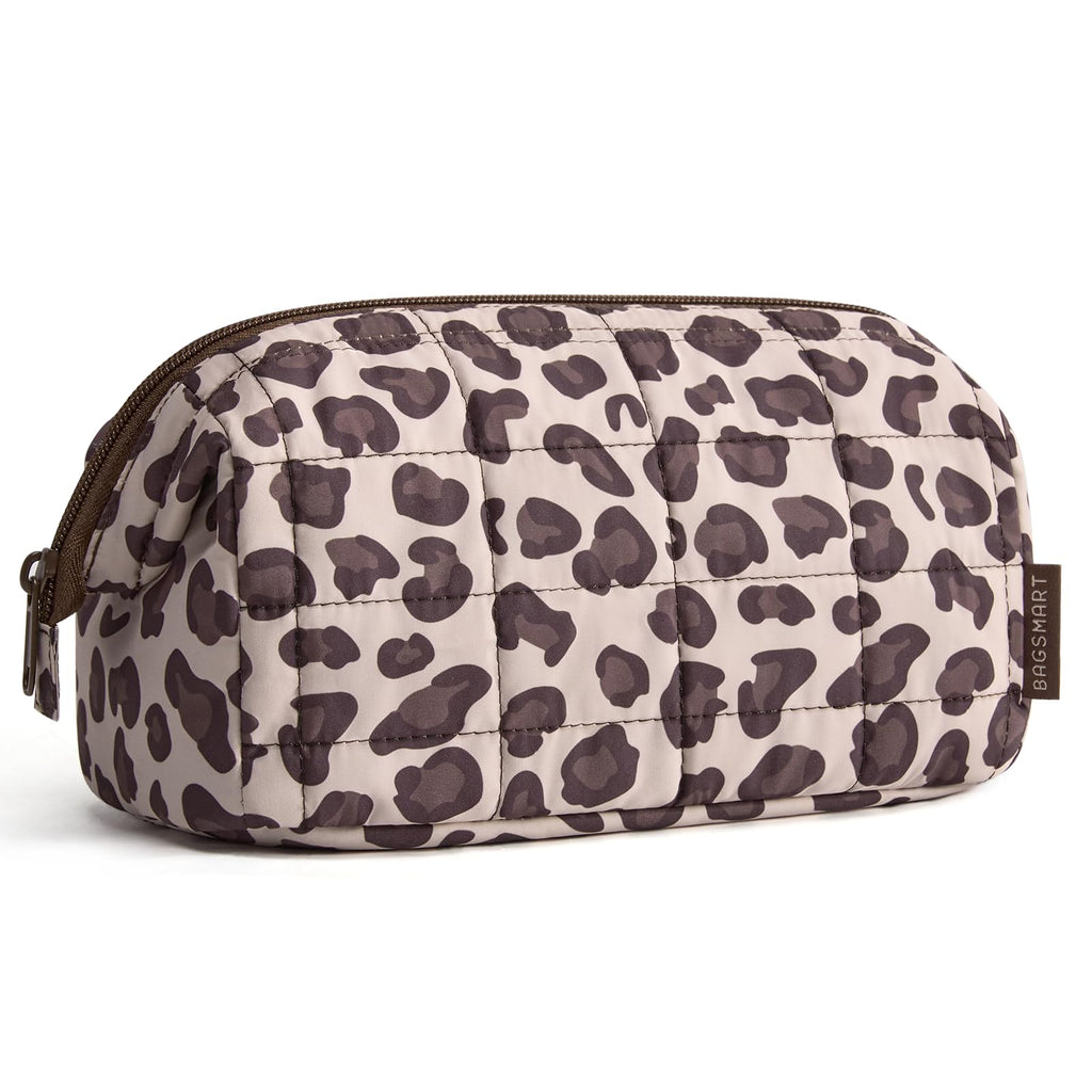 BAGSMART Makeup Bag Travel Toiletry Bag, Wide-open Zipper Pouch, Leopard