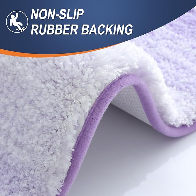 OLANLY Bathroom Rug Set 2 Piece, Soft Absorbent Microfiber Bath Mats and U-Shaped Contour Toilet Rug, Non-Slip, Machine Wash Dry, Plush Shaggy Bath Mats for Bathroom (24"x16"+24"x20", Light Purple)