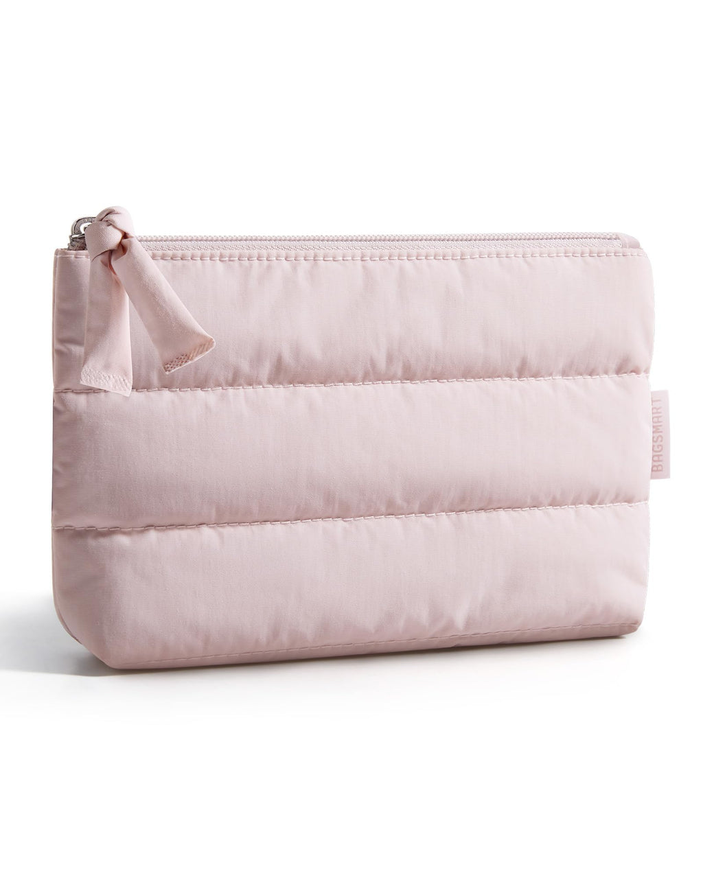 BAGSMART Small Makeup Bag, Machine Washable Puffy Cosmetic Pouch, Pink