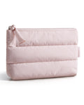 BAGSMART Small Makeup Bag, Machine Washable Puffy Cosmetic Pouch, Pink