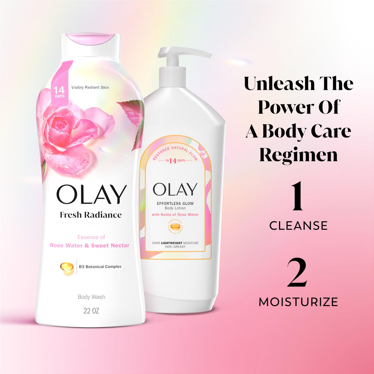 Olay Body Wash for Women, Fresh Radiance, Refreshing & Renewing, Made with Plant Based Cleansers, B3 Botanical Complex, For All Skin Types, Rose Water & Sweet Nectar Scent, 22 fl oz (Pack of 4)
