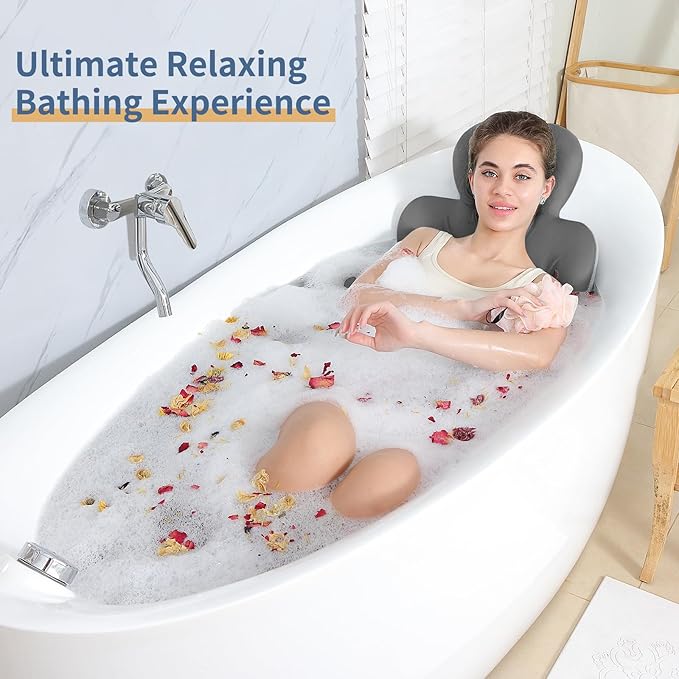 Bath Cushion, Full Body Bathtub Pillow with 160 Suction Cups, Bath Mat for Head and Neck Support, with Laundry Bag (Dark Gray, 56" x 16")