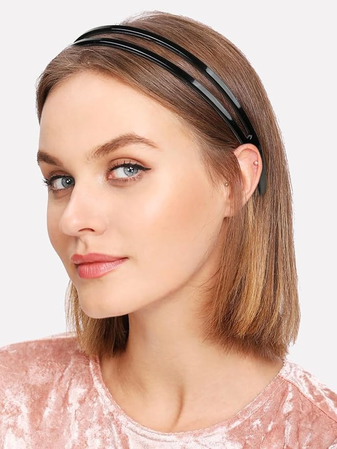 WOVOWOVO 4 Packs Plastic Headbands for Women Black Comb Headband Double Row Teeth Head Bands for Women's Hair Trendy Womens Hairbands Non Slip Hair Accessories
