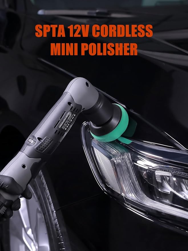 SPTA Cordless Mini Car Polisher 12V Scratches Killer Car Polisher RO/DA Cordless Polisher with Polishing Pad for Polishing, Sanding and Cleaning (Sets 1)