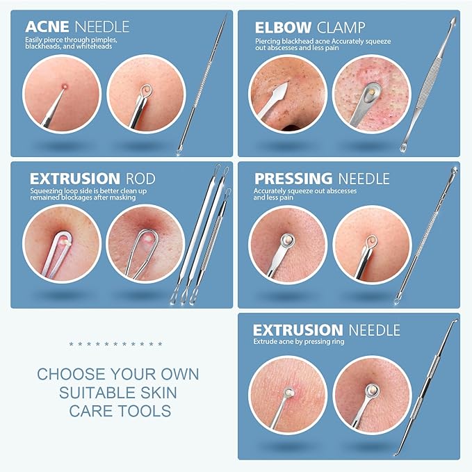 Teenitor 7 in 1 Pimple Popper Tool Kit Blackhead Remover Tools Blackhead Extractor, Pimple Extractor Pimple Popper Tool Zit Popper Tool Acne Tools Comedone Extractor Black Head Remover
