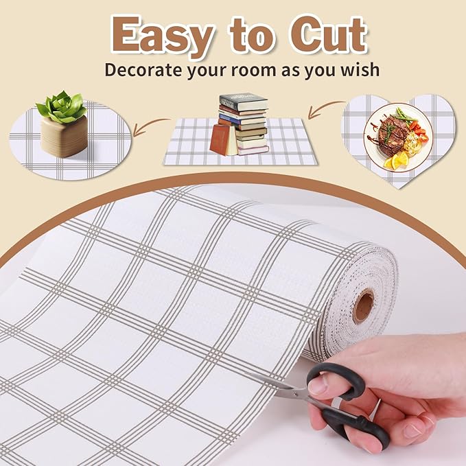 Shelf Liners for Kitchen Cabinets 12in x 10FT, Non Adhesive Drawer Liner White Square Thickened Shelf Liner Non-Slip Easy to Clean for Tool Box Refrigerator with Knife and Tape Measure