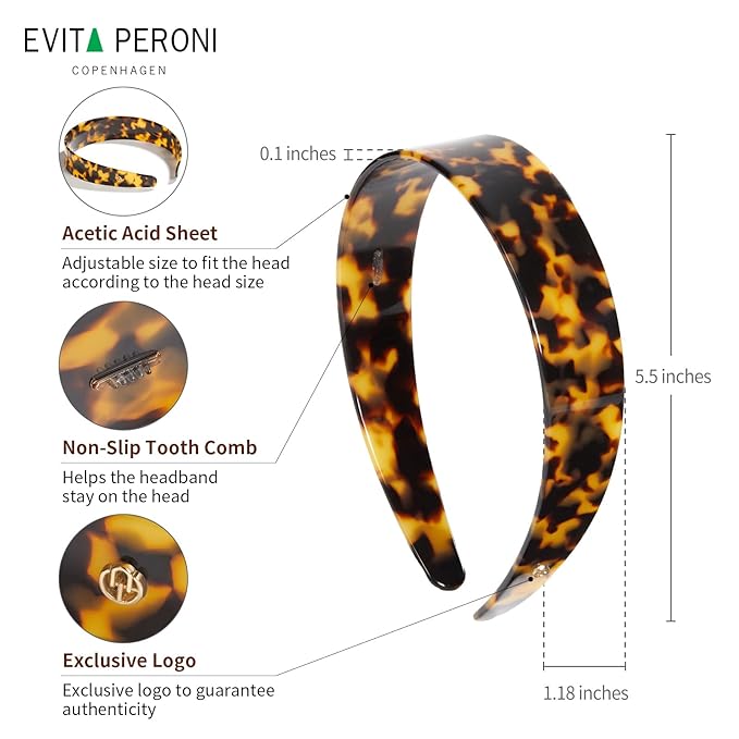 EVITA PERONI 1.18 Inches Wide Headbands for Women with Teeth Acetate-Black