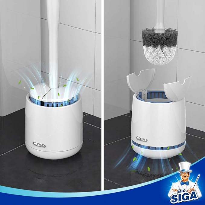 MR.SIGA Toilet Bowl Brush and Holder, Sturdy Long Handle, White, 1 Pack