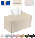 PARIERIS Tissue Box Cover PU Leather Tissue Holder Rectangle Facial Tissue Case Tissue Box Organizer Dispenser for Bathroom, Kitchen, Home, Office, Tabletop (OffWhite, Short)