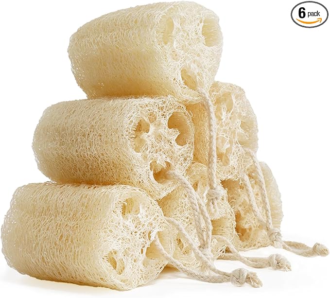 Natural Loofah Sponge, Organic Luffa Exfoliating Body Scrubber, 6 Pack