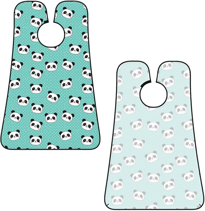 Beard Shaving Cape with Suction Cups, Kawaii Panda Face Polka Dot Teal Mint Green Shave Bib, Non-Stick Waterproof Hair Catcher, Grooming Bib for Men Husband