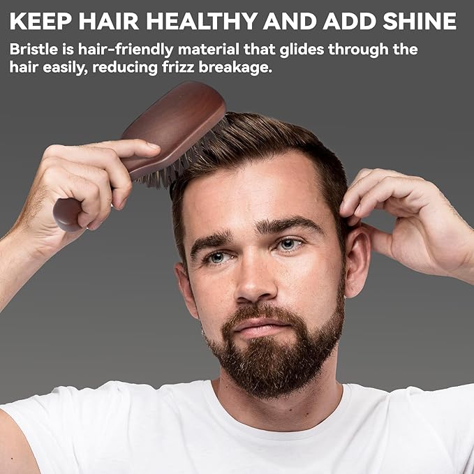 O BRUSHZOO Hair Brush for Men, 100% Boar Bristle Hair Brush for Short Fine Thin Hair Detangle Add Natural Shine & Beard