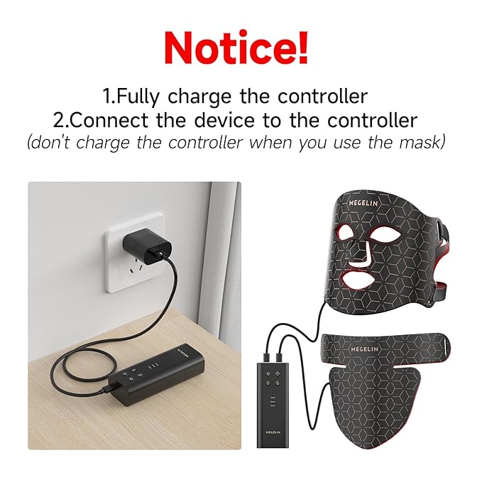 MEGELIN Led Red Light Therapy Face & Neck Mask, 7 Colors Led Light Therapy Facial Mask, Infrared Red Light Therapy Mask, Infrared Light Skin Rejuvenation(Black)