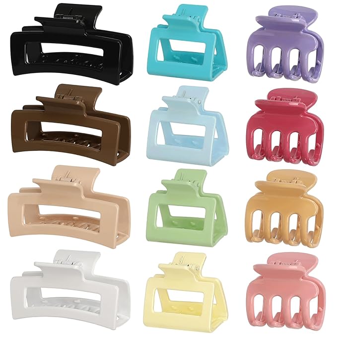 SMKSL 3 Styles Hair Clips for Women Small Medium Big Claw Clips for Thin Thick Hair 12 Pcs Hair Claw Clips Hair Clips Combination Hair Accessories for Women (Gloss Colorful)