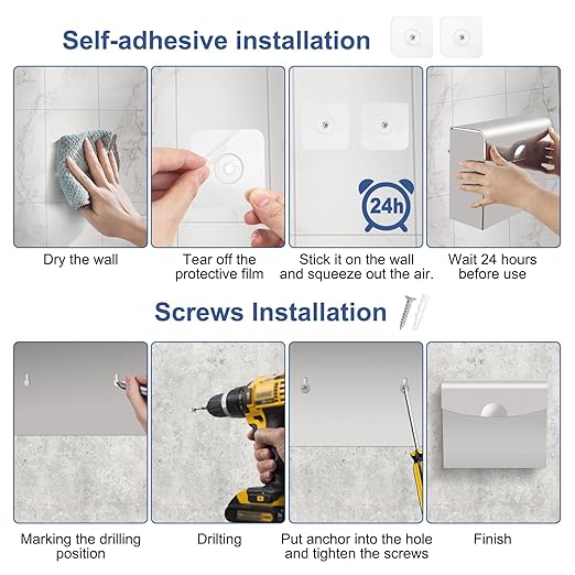 FAOEHN Sanitary Napkin Receptacle with Hygiene Disposal Bags and Trash Bag, 9.4x7.8x3.5 inches Stainless Steel Wall Mounted Feminine Hygiene Bin for Bathroom, Office (Silver)