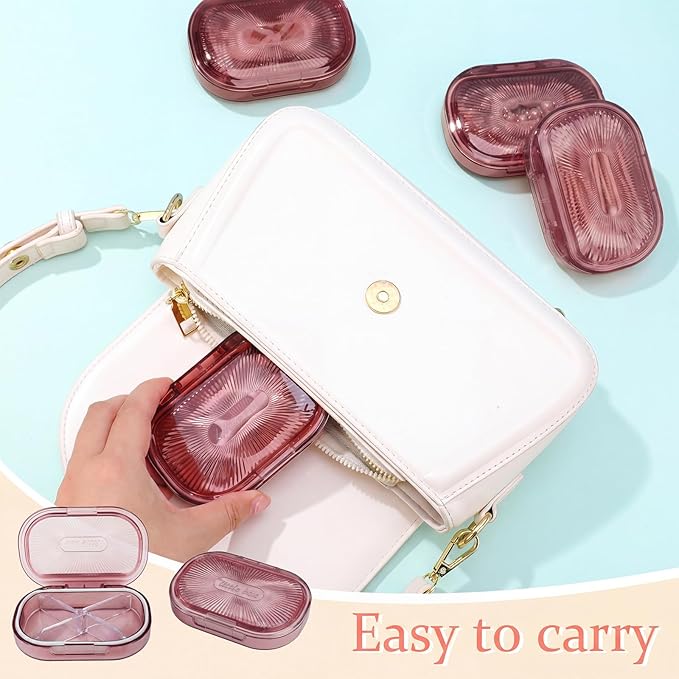 bomyarJr 4 Pcs Qtip Holder Pink Hair Tie organizer Small Container Portable Travel Qtips Case Cotton Swab Holder Flosser Dispenser 3.94 x 2.76 Inch