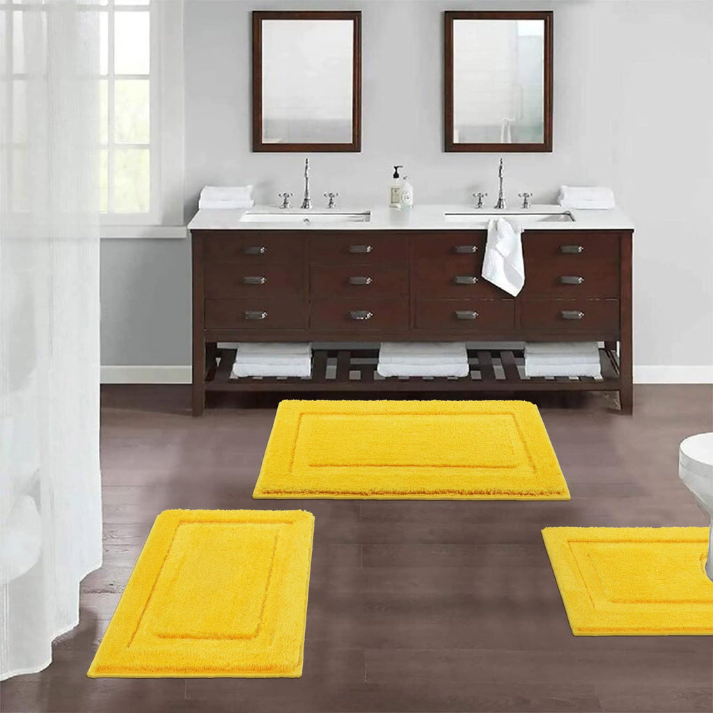 SHACOS Yellow Bathroom Rugs Sets 3 Piece Bath Mat U Shaped Toilet Rug