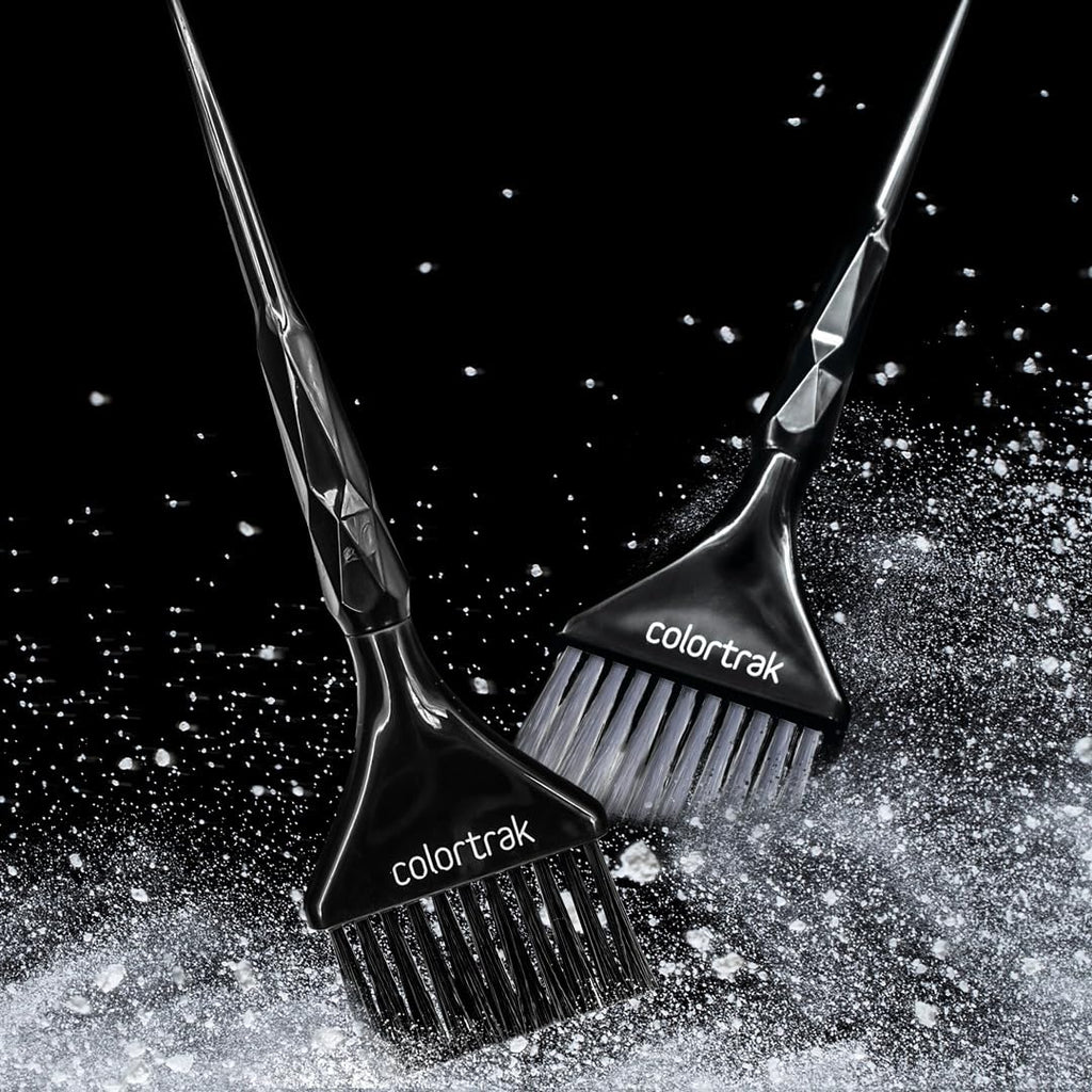 Colortrak Black Diamond Color Brushes, Gem Cut Handles for a Firm Slip-Resistant Hold with Tapered Ends for Sectioning - 1 Firm Brush and 1 Feather Brush