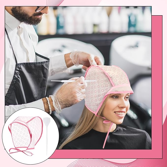 FineCheer Hair Highlighting Cap Frosting Caps Kit Highlight Cap with Plastic Hooks for Hair Coloring Salon Dyeing Hairdressing Tool Kit Supplies(Pink)