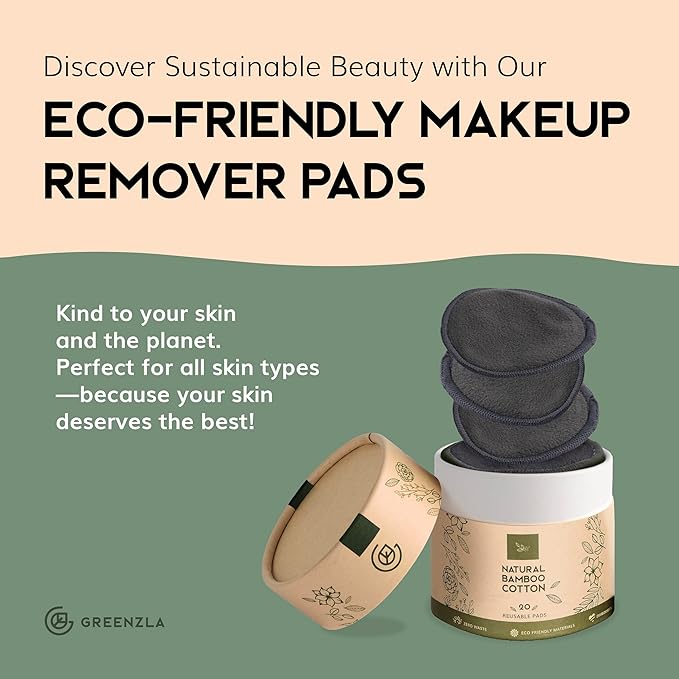 GREENZLA Reusable Makeup Remover Pads | 20 Pack | Bamboo Charcoal