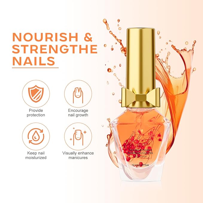 JIASHENG Cuticle Oil, Cuticle Nail Oil Infused with Real Flowers, Rose 12ml