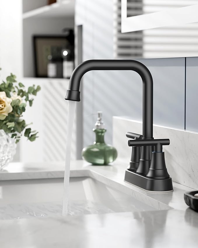 FORIOUS RV Bathroom Sink Faucet 2 or 3 Hole Matte Black, 4 Inch Cenerset Bathroom Faucet with Pop-up Drain for Vanity Restroom and Supply Lines, 2-Handle Design