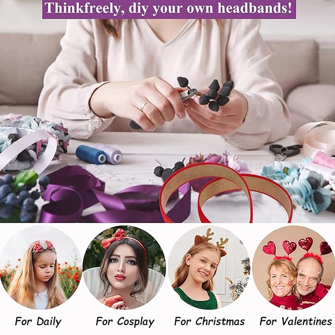 Wecoe 10 Pack Red Headband Women 1 Inch Wide Satin Headbands Non Slip Fashion Plain Head Bands Solid Hair Bands DIY Hair Accessories for Women Girls Diademas Para Mujer