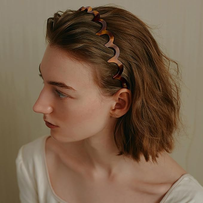 Supgoodom 6 PCS Zig Zag Headbands Plastic Wavy Hair Head Band Comb with Teeth Hoop Accessories for Women Men Girls, Fashion Tortoiseshell&Amber