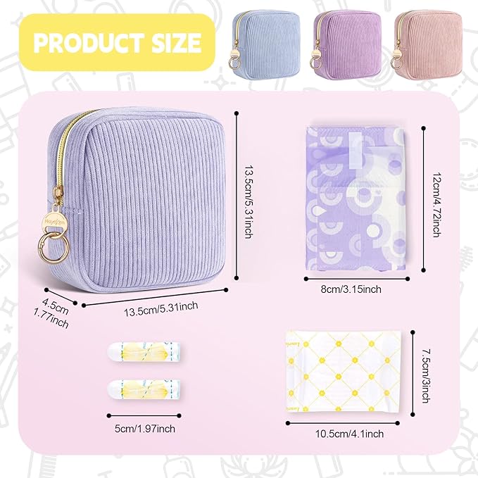 Playexen Period Bag for Purse, Corduroy Sanitary Napkin Storage Bag, Green