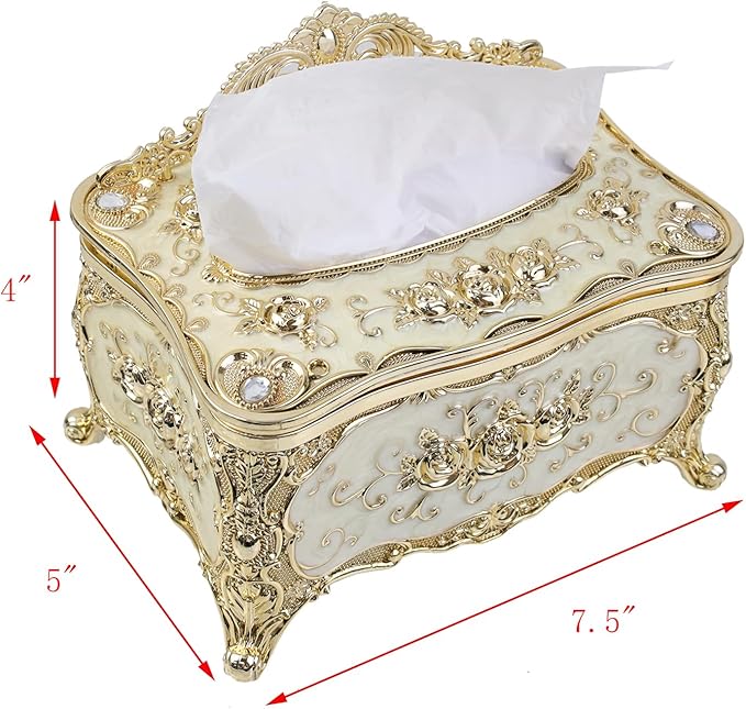 Geesatis Tissue Box Cover, Rectangle Tissue Box Holder,Gold 7.5''x5''x4''