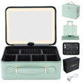 Leather Makeup Case with LED Lighted Mirror 11.4 Inch Travel Makeup Bag Adjustable Brightness in 3 Colors Cosmetic Organizer Artist Storage Bag with Dividers Brush Holder Storage Vanity Watery Blue