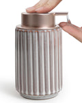 Soap Dispenser, Liquid Ceramic Refillable Hand Soap Pump for Bathroom Kitchen, 10.5OZ Brown Lotion Dispenser Dish Soap Dispenser, Modern Stripe Design, ANTIS'S HOME