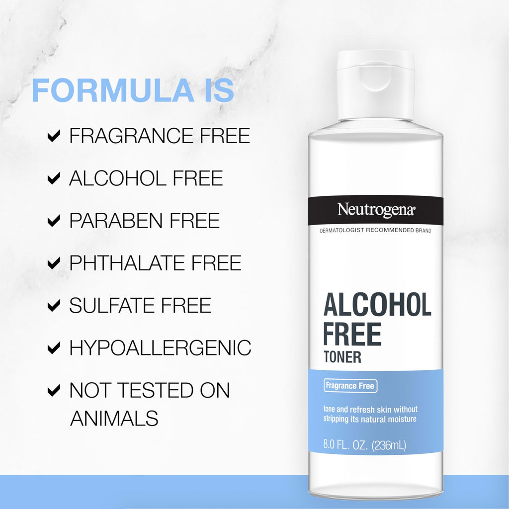 Neutrogena Alcohol-Free Gentle Daily Facial Toner, Fragrance-Free to Tone & Refresh Skin, Gently Removes Impurities & Reconditions Skin, Hypoallergenic, 8 fl. oz