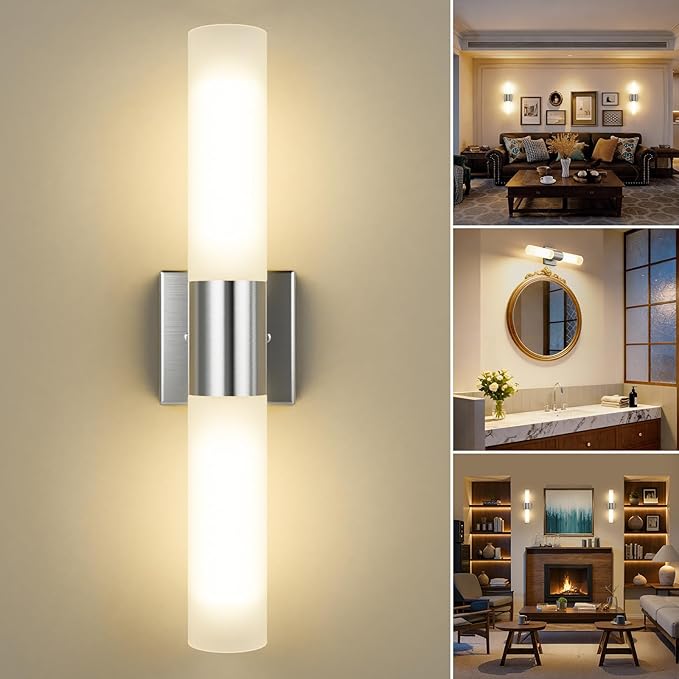 Kalium Modern 21" Bathroom Vanity Wall Sconce, Frosted Glass, Silver