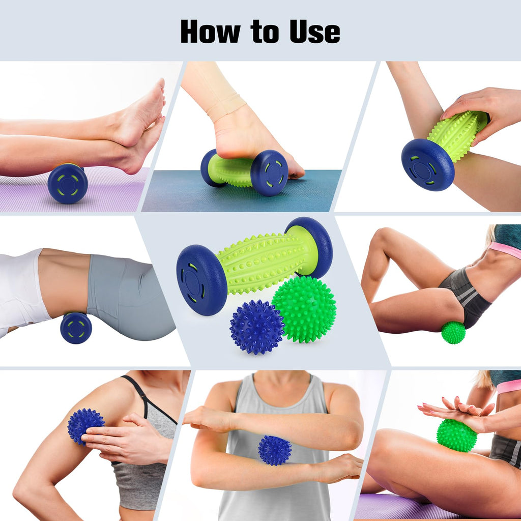 Maliton Massage Ball Set - 3 in 1 - with Foot Roller & Spiky Balls