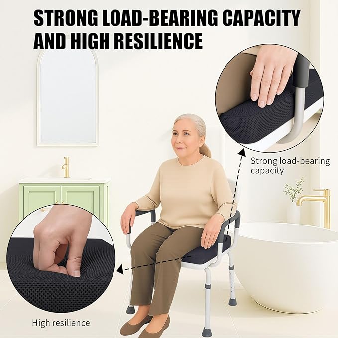 Gwremzlox Shower Seat Cushion,Thickened Shower Chair Cushion 4D Air Fiber Material,Machine Washable and Fast Drying Suitable for Shower Seats Bathtub Baths, Poolside & Rest Dressing Room Seats，Black