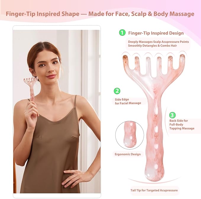 Papipapiqiao 3 Pack Head Massager & Scalp Comb - Manual Scalp Massager with Gua Sha Comb for Scalp Relaxation, Tension Relief, Resin Head Scratcher Stress Relief Tool for Women Men