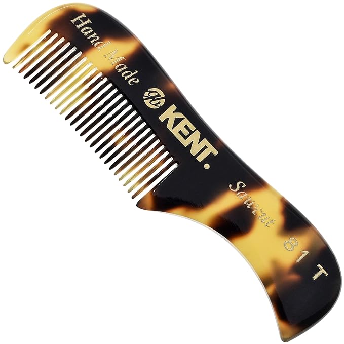 Kent A 81T X-Small Men's Beard and Mustache Comb, Fine Toothed for Facial Hair Grooming and Styling. Quality Cellulose Acetate, Saw-cut Polished. Made in England