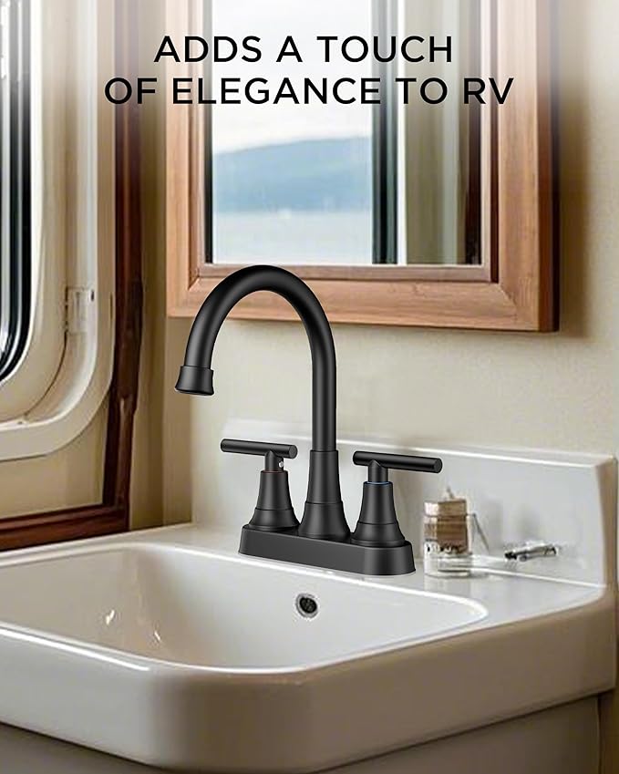 FORIOUS Matte Black Bathroom Faucets, 4 Inch Centerset Bathroom Sink Faucet 2 or 3 Hole with Pop up Drain and cUPC Hose, Two Handles Control, 360° spout for Restroom,Vanity, RV, 2 Pack