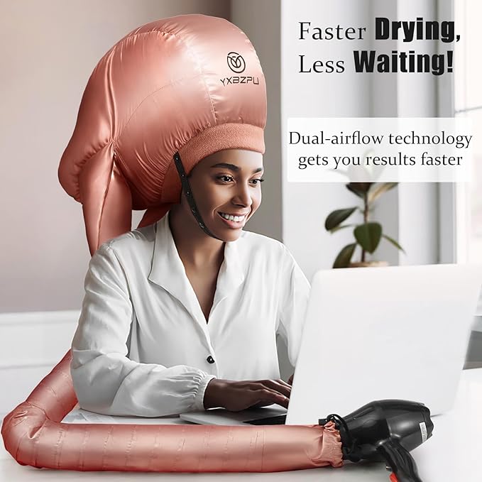 Bonnet Hair Dryer,Hooded Dryer Bonnet,Hair Dryer Hooded Diffuser Cap for Curly,Speeds Up Drying Time,Safety Deep Conditioning,Styling,Curling At Home(Pink)