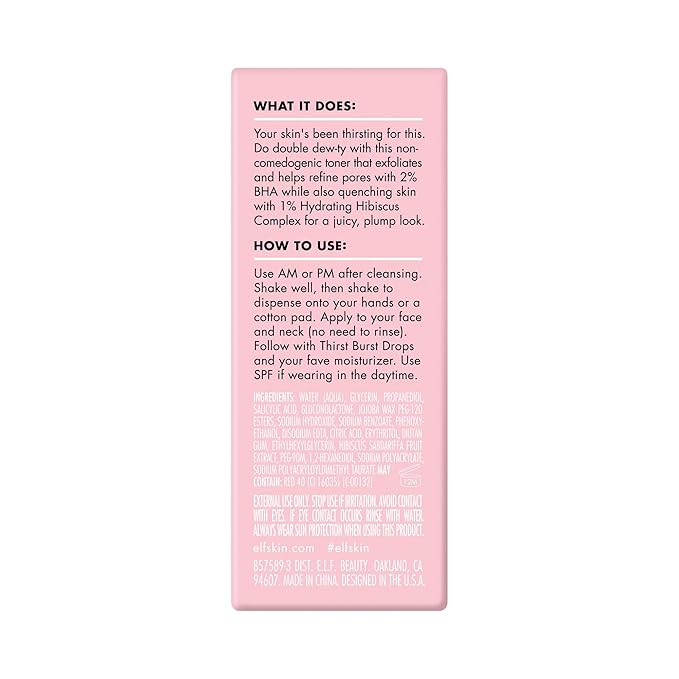 e.l.f. SKIN Thirst Burst Pore-fecting Toner Mini, Hydrating for Face, Smooths, Plumps, Pore-Minimizing, Infused with Salicylic Acid, Vegan & Cruelty-Free