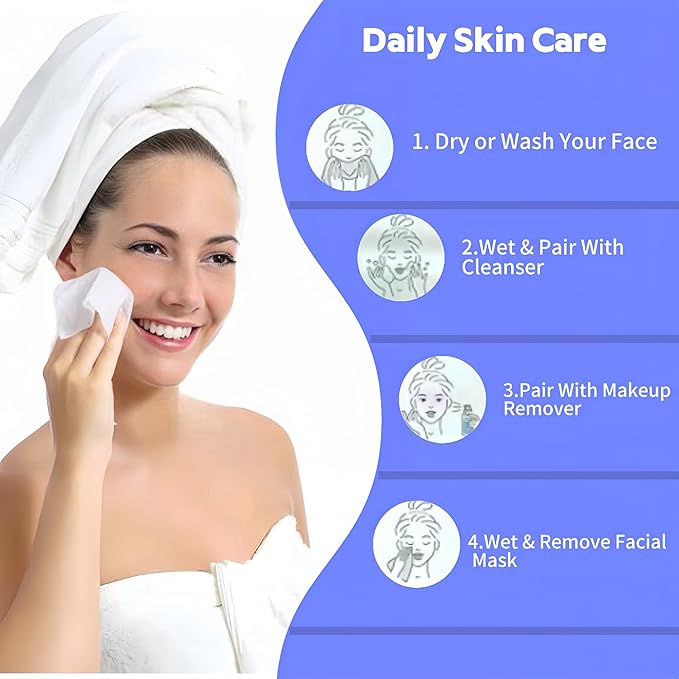 Disposable Face Towel 600 Count, Soft Cotton Clean Skin Face Towels, Dry Wipes Cotton Facial Towels Wash Cloths Tissue Thickened, Face Towelettes Disposable for Makeup Remover, Cleansing and Skincare