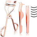 Eyelash Curler Tool - 3-in-1 Professional Eyelash Curler Lash Lift Kit Lash Curler, Professional Kit,Eyelash Extension Tweezers - Includes Replacement Pad for Home & Travel Uses,Rose Gold