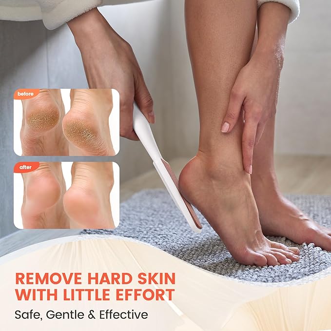 BEZOX Long Handle Glass Foot File Callus Remover, Foot Scrubber for Dead Skin, Cracked Heel Foot Scraper, Smooth Foot Pumice Scrub, Smooths and Softens Rough Skin Instantly - White