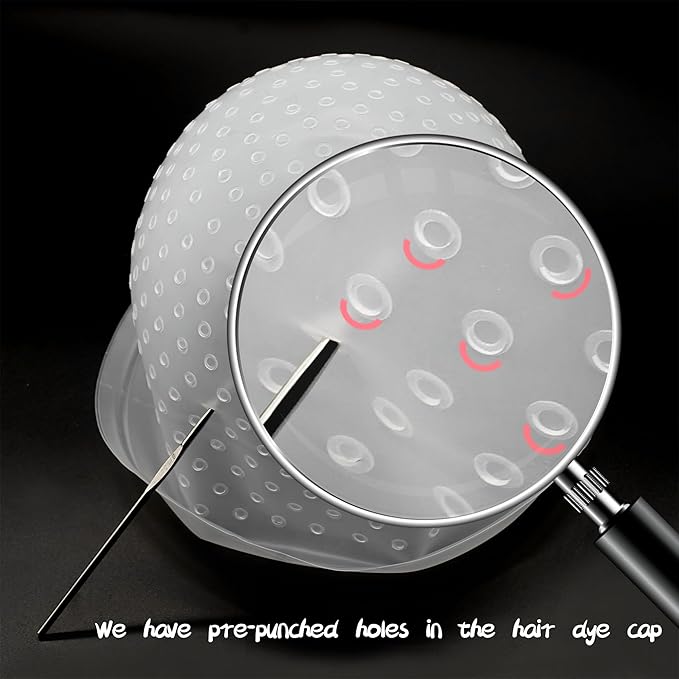 Highlighting Cap Silicone Hair Highlighting Kit Reusable Highlights Hair Dye Kit with 2 Hair Coloring Brush for Color Hair Salon Hairdressing Dyeing Staining Tools