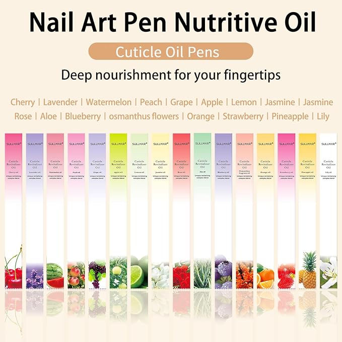 SULLMAR 12pcs Cuticle Oil Pen Sweet Almond Nail Growth Serum and Repair Treatment Hydrating Oil for Dry Cuticles and Skin Cuticle Buddy Revitalize Nails with Radiant Cosmetics' Nail Growth Oil