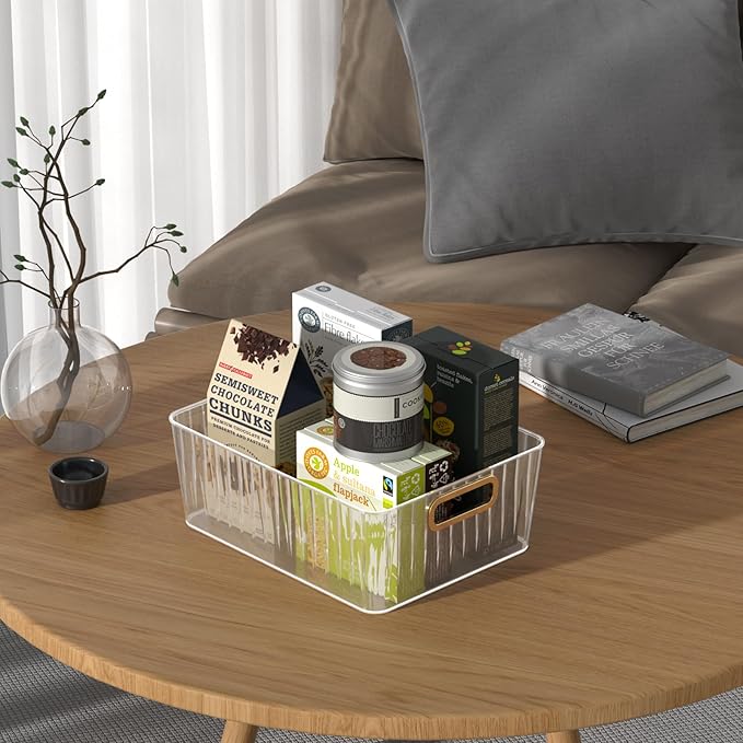 Kekow 6-Pack Clear Pantry Organizer Bins, Plastic Storage Bins with Handle